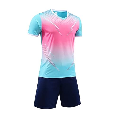 Image of InfiniZer Kids Football Kit for Boys Girls 3-12 Quick Dry Soccer Jersey Set, Breathable Sports Outfit with Shorts T-Shirt Youth Training Uniform for PE Team Sports (Blue, 4XS(3-4 Years))