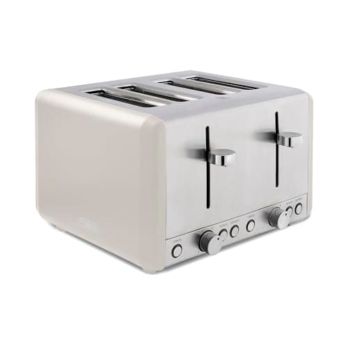 Image of Tower T20051MSH Cavaletto 4-Slice Toaster with Defrost/Reheat, Stainless Steel, 1800W, Latte with Chrome Accents