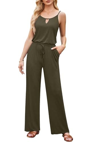 Image of OUGES Women's Summer Jumpsuits UK Sleeveless Overall Long Pants Suit Casual Playsuit With Pockets, L