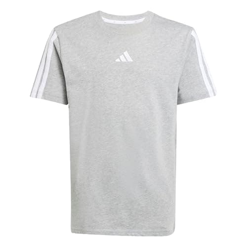 Image of adidas Unisex Kids Essentials 3 Stripes T-Shirt, Medium Grey Heather/White, 7-8 Years