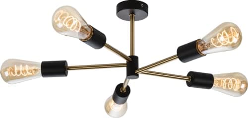 Image of Knightsbridge Sena - 230V IP20 E27 5 Light Ceiling Pendant, Matt Black and Brushed Gold