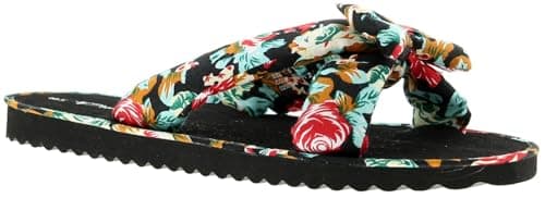 Image of Platino Wynsors Kiley Womens Flip Flops sandals spa pool beach shower mule Black Floral 6 UK