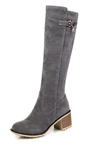 Image of REKALFO Suede Knee High Boots Women Zipper Stacked Heel Thigh High Booty Fashion Comfortable Cute Shoes For Women Dressy grey 4 UK