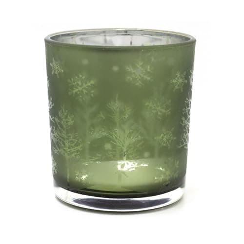 Image of Carousel Home Frosted Tree Green Glass Christmas Tealight Holder | Silhouette Frosted Glass Christmas Candle Holder | Xmas Tea light Votive Pot Candle Gifts - 8cm
