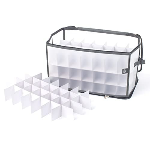 Image of Christmas Village Christmas Tree Bauble and Decoration Storage Cube Bag Holder with Dividers for 112 Xmas Ornaments – Large Folding Holder with Separators, Zipped Lid and Handles (Grey)