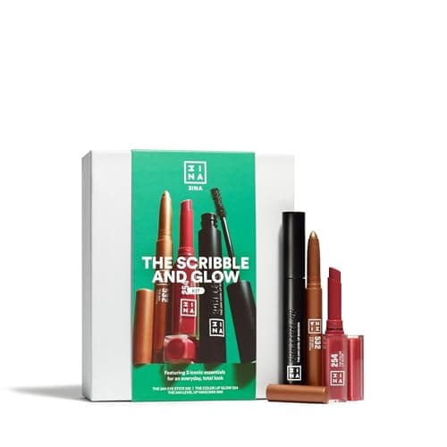 Image of 3INA MAKEUP - The Scribble and Glow Kit - Makeup Gift Set - Bronze Eyeshadow Stick + Pink Glossy Lipstick + Black Mascara