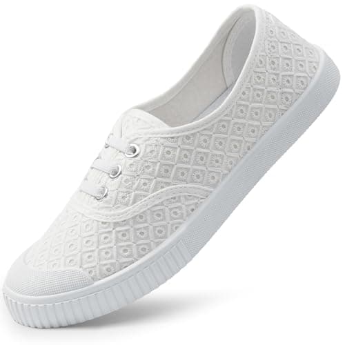 Image of Harvest Land Womens Canvas Shoes Ladies Fashion Trainers Low Top Slip on Sneaker Flower White UK5