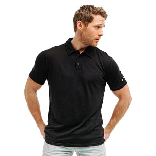 Image of Merino tech. 100% Merino Wool Polo Shirt Men, Merino T Shirt Men, Casual Mens Base Layer Tops (X-Large, Black Polo)
