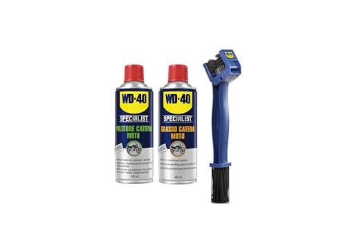 Image of WD-40 Specialist Motorcycle Chain Maintenance Kit with 1 x Chain Cleaner 400 ml, 1 x Chain Grease 400 ml and 1 x Chain Brush