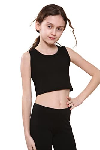 Image of Kids Girls Plain Vest Crop Tops T-Shirt Tee Top Dance Wear Gymnastic Fancy Dress Black 13-14 Years