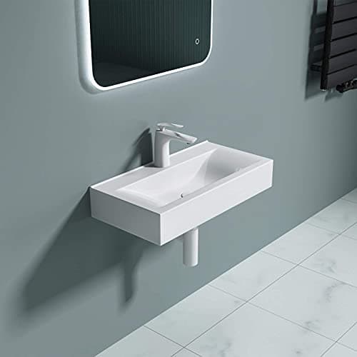 Image of Durovin Bathrooms Ceramic Basin - Wall Hung or Counter Top Mount Sink - Single Tap Hole Without Overflow - Rectangular 600 x 310mm (WXD)