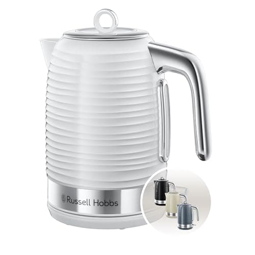 Image of Russell Hobbs Inspire Electric 1.7L Cordless Kettle (Fast Boil 3KW, White premium textured plastic, high gloss finish, Removable washable anti-scale filter, Pull off lid, Perfect pour spout) 24360