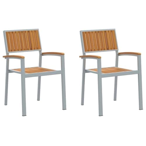Image of KNERPWD Solid Acacia Wood Garden Stacking Chair 2 Pcs, Brown Outdoor Stackable Seating for Patio, 56 x 57 x 87 cm
