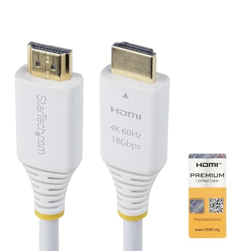 Image of StarTech.com 6ft (1.8m) Premium Certified High Speed HDMI Cable, 4K 60Hz/1440p 144Hz, 18Gbps, UHD HDMI 2.0 Cord, TPE Jacket, White