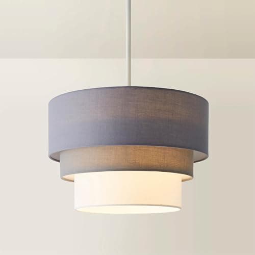 Image of MiniSun | Round Modern 3 Tier Fabric Ceiling Pendant Light Shade in Dark Grey | Pendant Lights, Home Décor & Improvement Essential | 30cm Shade Width