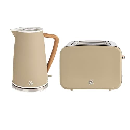 Image of Swan Nordic Kitchen Set, 1.7L Rapid Boil Kettle 1500W and 4 Slice Toaster, Oatmeal, SK14610OAT/ ST14620OAT