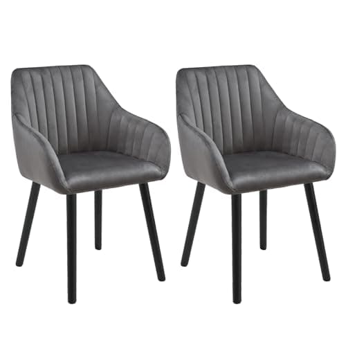 Image of Goeurvant Dining Chairs Set of 2, Modern Kitchen Chairs with Backrest & Wooden Legs, Upholstered Armchairs for Living Room, Dining Room, Study, Velvet Fabric, Dark Grey