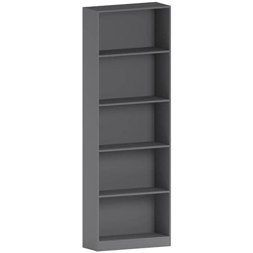 Image of Vida Designs Cambridge 5 Tier Extra Large Bookcase, Grey Wooden Shelving Display Storage Unit Office Living Room Furniture