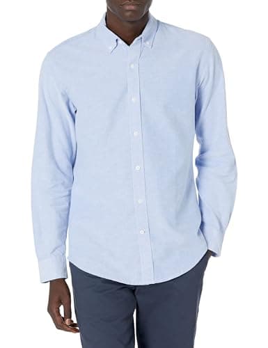 Image of Amazon Essentials Men's Regular-Fit Long-Sleeved Oxford Shirt, Blue, L