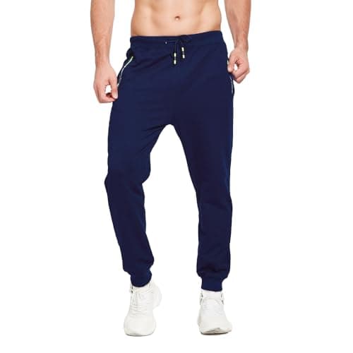 Image of ZOXOZ Mens Joggers Tracksuit Bottoms Men with Zipped Pockets Cotton Elasticated Waist Slim Fit Sweatpants Blue S