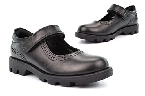 Image of Generic Girl's School Shoes - Black, Size 5 UK - Memory Foam, Real Leather Upper - Touch Fastening Strap - T-Bar, Oxford Shoes - For Girls (Children)