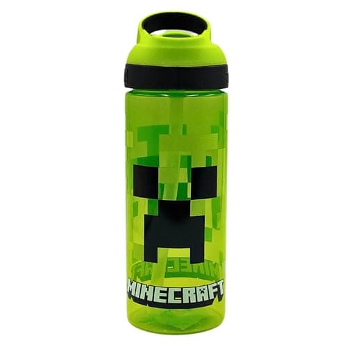 Image of Minecraft Atlantic Creeper Drinks Bottle with Logo | Eco Friendly BPA-free Plastic School Water Bottle with Removable straw, spill Proof | Gift for Minecraft fan | Official Merch 600ML
