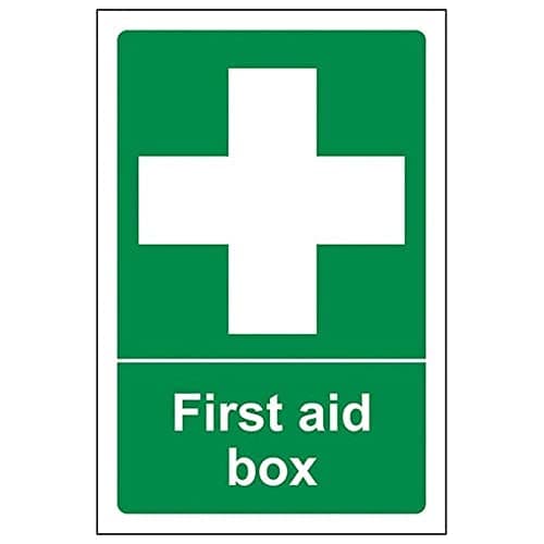 Image of V Safety 31004AN-R First Aid Box Sign - Portrait - 150mm x 200mm - 1mm Rigid Plastic, Green