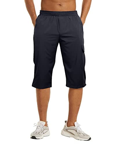 Image of NANAMEEI Men's Summer Beach Shorts Men's Below Knee Shorts 3/4 Length Trousers,Dark Blue,2XL