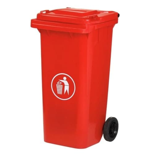 Image of DUAS Outdoor Wheelie Bin Trash Can Large 100L & 120L EN840 Certified Rubbish Waste Dustbin with Lid, Rubber Wheels, and Steel Axle – Durable for Home Workplace and Commercial Use (Red, 120L)