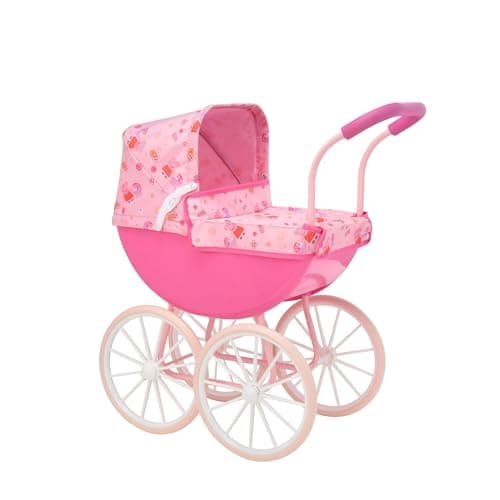 Image of Peppa Pig My First Carriage Dolls Pram | Pink Toy Pram with Peppa Pig Fabric, Adjustable Hood, Removable Apron, Comfort Grip Handles | Premium English Traditional Carriage Pushchair | Kids 3+