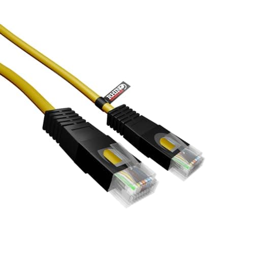 Image of rhinocables Cat5e Crossover System Cable – RJ45 Lead for Direct Hardware Linking, PC Sync & Console Networking | Strong UTP Wire with ID Boots (Yellow, 2m)
