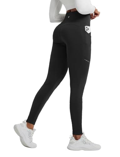 Image of baleaf Women's Thermal Leggings Fleece Lined Winter Running Trousers High Waisted Warm Pants with Cross Pockets Tights for Hiking Black XS