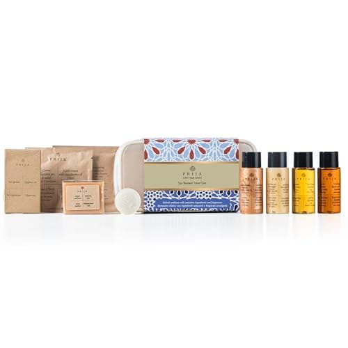 Image of Prija Spa Renewal Travel Care Kit Luxury Travel Essentials Mini Toiletries Set for Hair & Body Fortifying Shampoo Shower Gel, Bath Foam, Lotion, Soap, Hand Cream, Lip Balm TSA Carry-On