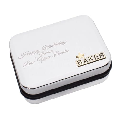 Image of Star Baker Design Chrome Cufflink Box Case with Personalised Engraved Message