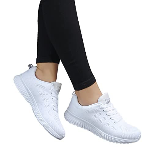 Image of Womens Trainers, Shoes for Women Uk Sneakers Shoes Mesh Running Fashion Women Round Straps Flat Shoes Casual Women's casual shoes (White 5)