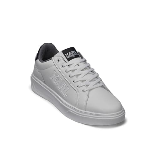 Image of KARL LAGERFELD Men's Lace Up Leather Sneaker with Logo Patch, White, 9.5