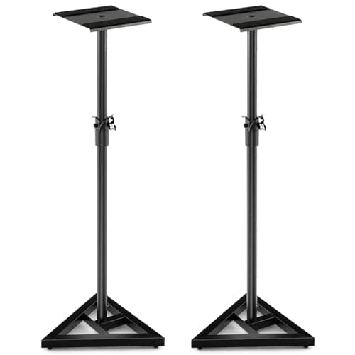 Image of COSTWAY Floor Speaker Stand Pair, 6-Position (97-157cm) Height Adjustable Studio Monitor Stands with Stable Base, Non-skid Padding Stickers & Safety Pin, Heavy Duty Metal Triangle Speaker Stands Pair