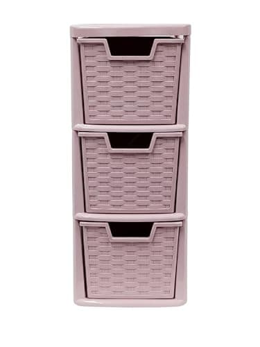 Image of ELMORA'Z 3 Drawer Plastic Storage Organizer Medium Tower Unit Chest of Storage for Bedroom Kitchen Office Cosmetics Stationary Use Desktop Table Rattan Pink