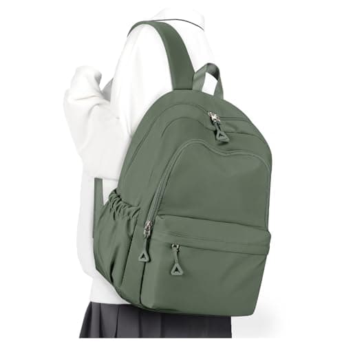 Image of winspansy School Backpack for Women School Bags for Girls Boys Kids Rucksack Waterproof Lightweigh Simple Cute Casual Daypack 14 Inch Laptop Backpack for College Work -Dark Green