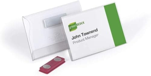 Image of Durable Name Badge 54 x 90mm with Magnet Transparent - Pack of 25 Badges - Includes Blank Insert Cards - Perfect For Events and Visitor Management