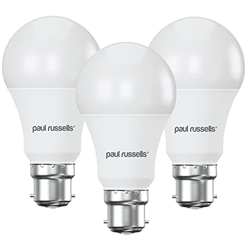 Image of paul russells B22 Bayonet Cap LED Light, 13W = 100W Equivalent Bulb, 1521 Lumens, 4000K Standard BC A60 LED GLS, Natural Large Energy Saving Non-Dimmable Lightbulbs - Cool White Frosted - 3 Pack