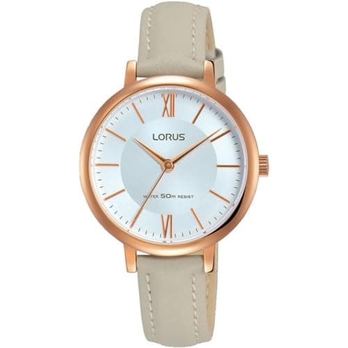 Image of Lorus Womans Sunray Dial Soft Grey Leather Strap RG264LX7