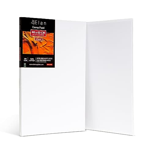 Image of Elan Cotton Canvas Panels for Painting 40x60 CM, 6-Pack Acid-Free Art Canvases for Painting, Triple Primed Blank Canvases for Art, 40x60 Canvas Boards