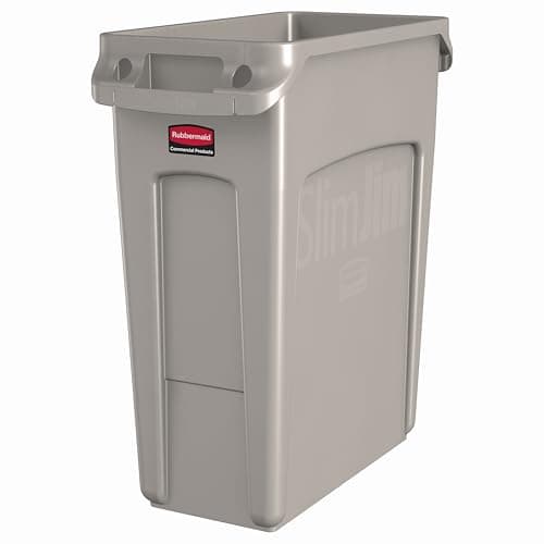 Image of Rubbermaid Commercial Products Vented Slim Jim Waste Receptacle Bin 60 Litre Beige 1971259