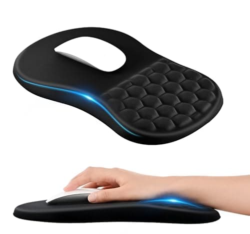 Image of EooCoo Mouse Mat Wrist Support with Massage Design, Gaming Mouse Pad, Ergonomic Wrist Rest Pain Relief Mousepad with Smooth Lycra Surface & Non-Slip PU Base, Home Office PC Desk Accessories, Black