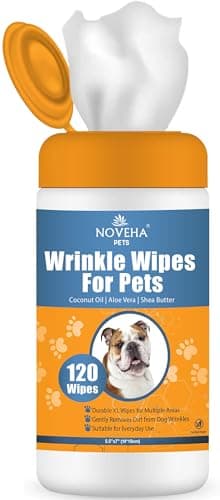 Image of NOVEHA Wrinkle XL Wipes for Dogs | Wrinkle Wipes for Bulldog, French Bulldog, Pug, English Bulldog – Wipes for Multiple Areas Removes Dirt, Wrinkles, Folds, Tear Stain, Tail Pockets & Paws (120 Wipes)