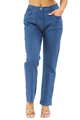 Image of MYT Womens Side Elastic Waist Jeans Ladies Straight Leg Regular Fit Denim Pants Waist Size MSW 14