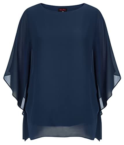Image of Hanna Nikole Ladies Plus Size Tops Batwing Sleeves T-shirt Mesh Blouse Shirt Navy Blue 20 Plus