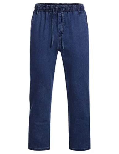Image of COOFANDY Jeans for Men Jeans Pull-On Trousers Joggers Denim Jeans Stretch Jeans Loose Fit Comfortable and Stylish Pants Classic Basic Denim Jeans Blue L