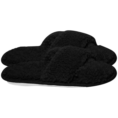 Image of A2Z Ladies Crossover Mule Slippers Memory Foam Fluffy Cozy - SLPR LDS Frida Black 7/8 UK